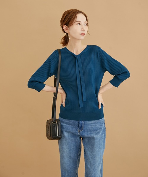 ROPE' PICNIC（ロペピクニック）の「2WAY/ボウタイニットプルオーバー（ニット/セーター・レディース・ブラック/ブルー/オフホワイト/ベージュ・38）」の6枚目の写真