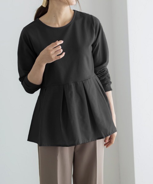 Pierrot（ピエロ）の「ライトスウェットタックデザインプルオーバー（スウェット・レディース・オフホワイト/ブラック/グレイッシュベージュ/パープル・M/L）」の3枚目の写真