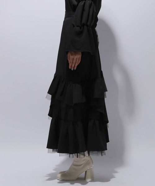 HARE(ハレ)の「ティアードイソザイスカート(HARE)(スカート・レディース・グレー/ブラック・FREE)」の7枚目の写真