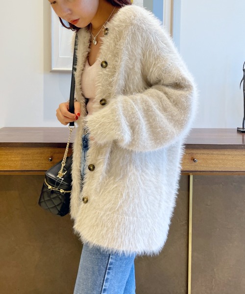 BeAMS DOT（ビームスドット）の「【WEB限定】BeAMS DOT / シャギーニット カーディガン（カーディガン/ボレロ・レディース・グリーン/アイボリー/モカ・FREE）」の14枚目の写真