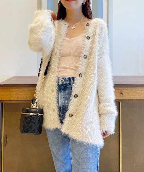 BeAMS DOT（ビームスドット）の「【WEB限定】BeAMS DOT / シャギーニット カーディガン（カーディガン/ボレロ・レディース・グリーン/アイボリー/モカ・FREE）」の8枚目の写真