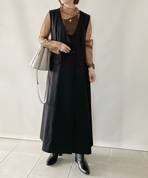 ECRIRE(エクリール)の「【陽コラボ】ダブルボタンジレジャンスカ(ジャンパースカート・レディース・ブラック/モカ・M/L)」の16枚目の写真