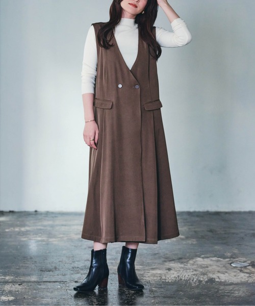 ECRIRE(エクリール)の「【陽コラボ】ダブルボタンジレジャンスカ(ジャンパースカート・レディース・ブラック/モカ・M/L)」の12枚目の写真