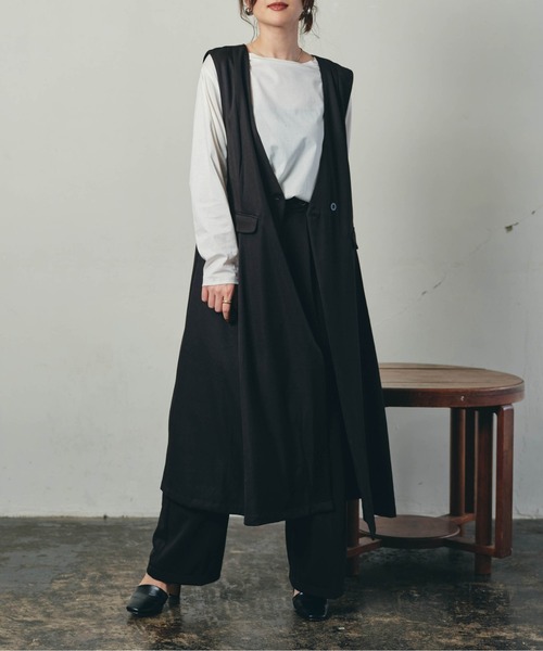 ECRIRE(エクリール)の「【陽コラボ】ダブルボタンジレジャンスカ(ジャンパースカート・レディース・ブラック/モカ・M/L)」の11枚目の写真