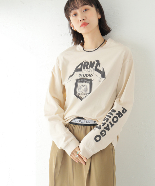 PROTAGONISTA（プロタゴニスタ）の「【PROTAGONISTA / プロタゴニスタ】LONG SLEEVE TEE（Tシャツ/カットソー・レディース・カーキ/アイボリー・FREE）」の3枚目の写真