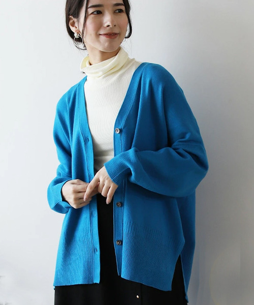 REAL CUBE(リアルキューブ)の「静電気防止リブポンチョカーディガン(カーディガン/ボレロ・レディース・グリーン/ブラウン/ブラック/ブルー/ピンク・FREE)」の4枚目の写真
