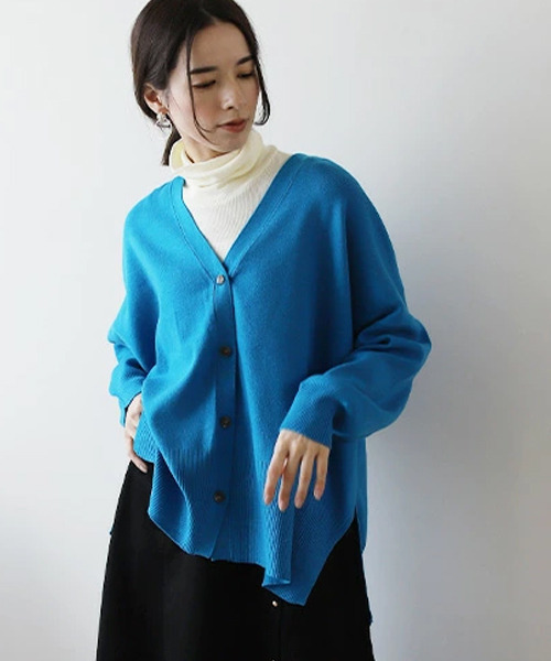 REAL CUBE(リアルキューブ)の「静電気防止リブポンチョカーディガン(カーディガン/ボレロ・レディース・グリーン/ブラウン/ブラック/ブルー/ピンク・FREE)」の12枚目の写真