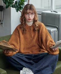 ハーフジップブークレニット