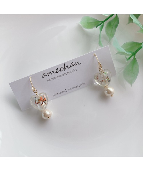 tone(トーン)の「【amechan】cocoro(ピアス)(MA)(ピアス(両耳用)・レディース・ブラウン/ホワイト・FREE)」の1枚目の写真