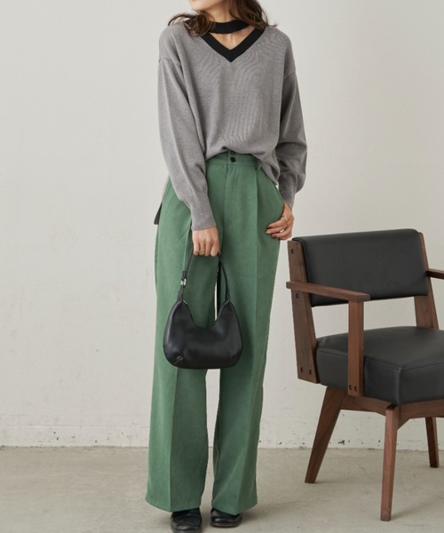 CLEARIMPRESSION （クリアインプレッション）の「バイカラーオープンVネックニット（ニット/セーター・レディース・ピンク/グレー・FREE）」の10枚目の写真