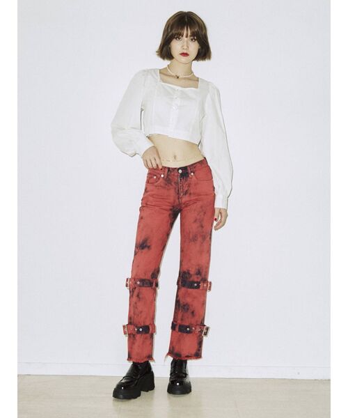 jouetie（ジュエティ）の「ストレートベルトデニム【セットアップ対応】（デニムパンツ・レディース・レッド/ピンク/ブルー/ブラック・SMALL/MEDIUM）」の14枚目の写真