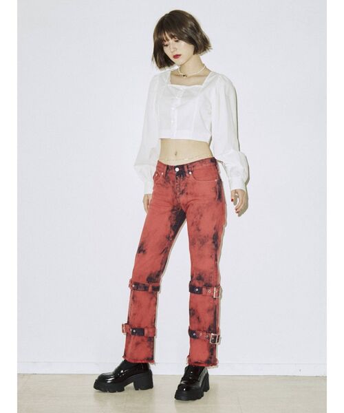 jouetie（ジュエティ）の「ストレートベルトデニム【セットアップ対応】（デニムパンツ・レディース・レッド/ピンク/ブルー/ブラック・SMALL/MEDIUM）」の16枚目の写真