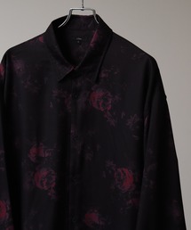 Drape Georgette Whole Pattern Oversized Shirt/とろみドレープジョーゼット 総柄長袖オーバーサイズシャツ