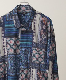 Drape Georgette Whole Pattern Oversized Shirt/とろみドレープジョーゼット 総柄長袖オーバーサイズシャツ