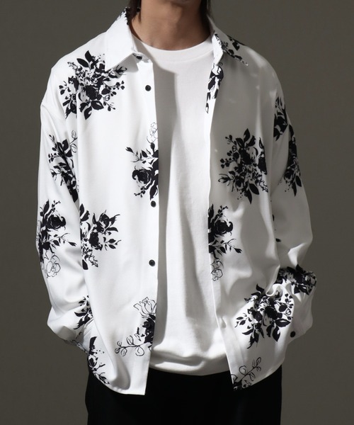 セール】Drape Georgette Whole Pattern Oversized Shirt/とろみ