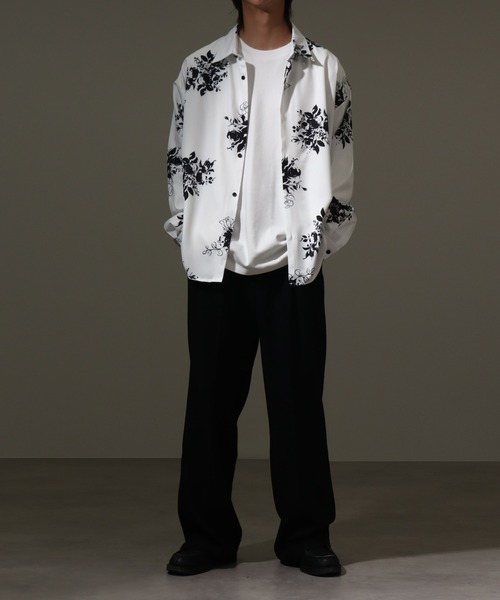 セール】Drape Georgette Whole Pattern Oversized Shirt/とろみ