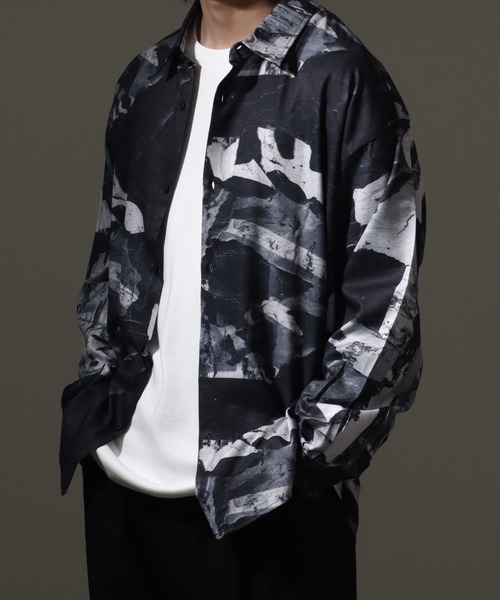 Drape Georgette Whole Pattern Oversized Shirt/とろみドレープジョー