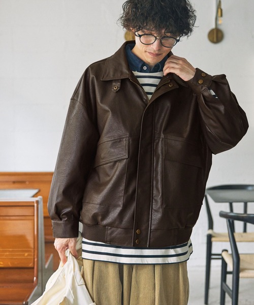 vintage ブルゾン セール】比翼デザインヴィンテージライク オーバーサイズブルゾン