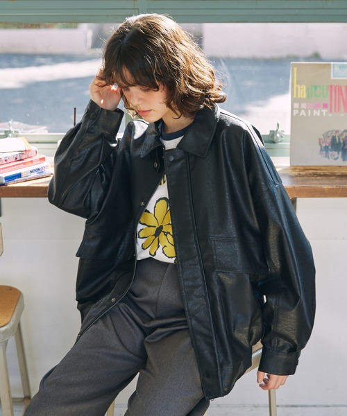 セール】比翼デザインヴィンテージライク オーバーサイズブルゾン