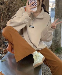 meJane | バイカラーラインハーフジップアップ裏起毛スウェットトレーナー(スウェット)