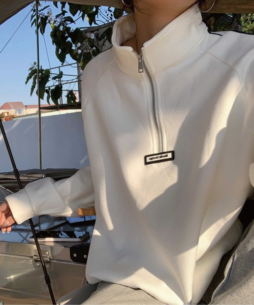 meJane（ミージェーン）の「バイカラーラインハーフジップアップ裏起毛スウェットトレーナー（スウェット・レディース・ホワイト/ブラック/グレイッシュベージュ/グレー・FREE）」の21枚目の写真