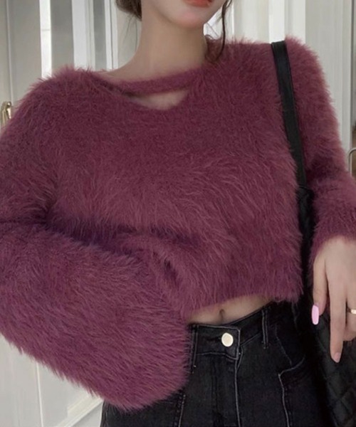 SPIGA（スピーガ）の「ネックラインシャギーニット（ニット/セーター・レディース・パープル/ブラック/ホワイト・FREE）」の5枚目の写真