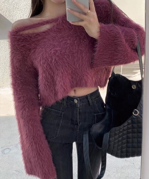 SPIGA（スピーガ）の「ネックラインシャギーニット（ニット/セーター・レディース・パープル/ブラック/ホワイト・FREE）」の6枚目の写真