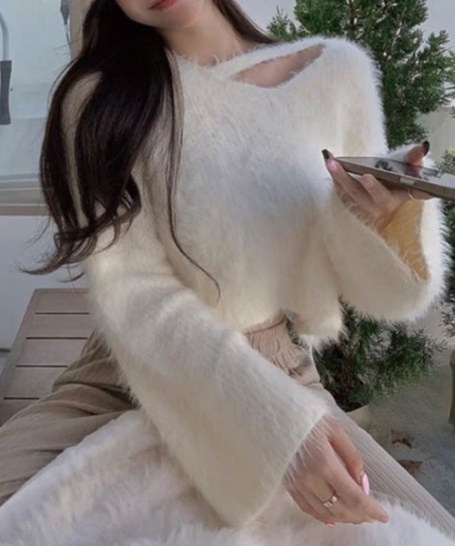 SPIGA（スピーガ）の「ネックラインシャギーニット（ニット/セーター・レディース・パープル/ブラック/ホワイト・FREE）」の7枚目の写真