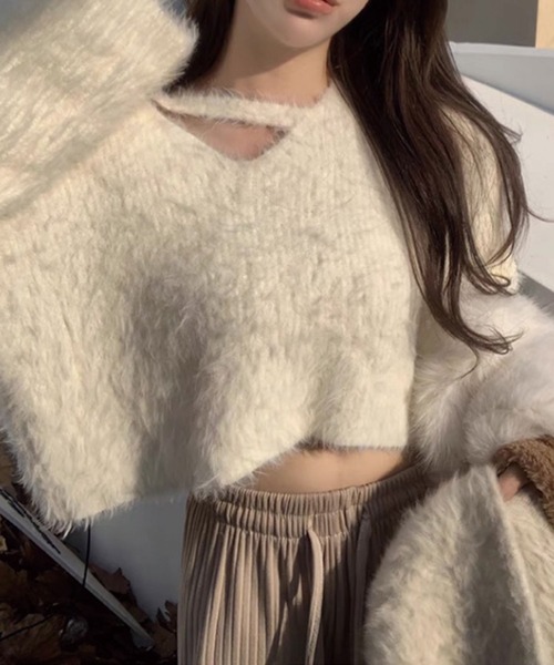 SPIGA（スピーガ）の「ネックラインシャギーニット（ニット/セーター・レディース・パープル/ブラック/ホワイト・FREE）」の8枚目の写真