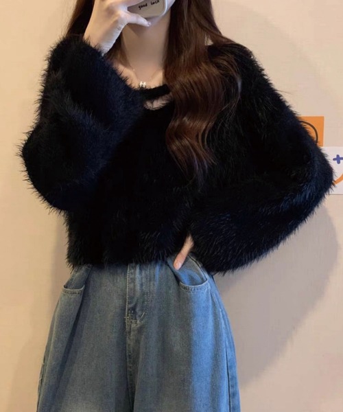 SPIGA（スピーガ）の「ネックラインシャギーニット（ニット/セーター・レディース・パープル/ブラック/ホワイト・FREE）」の11枚目の写真