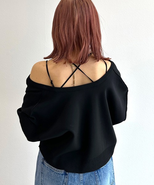 w closet（ダブルクローゼット）の「【カップ付き】バッククロスキャミソール（キャミソール・レディース・ブラック/オフホワイト・FREE）」の14枚目の写真