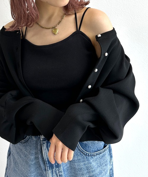 w closet（ダブルクローゼット）の「【カップ付き】バッククロスキャミソール（キャミソール・レディース・ブラック/オフホワイト・FREE）」の4枚目の写真