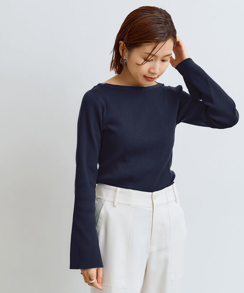 IENA（イエナ）の「2X2リブボートネックプルオーバー（ニット/セーター・レディース・アイボリー/ライトグリーン/ネイビー・FREE）」の3枚目の写真