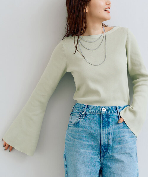 IENA（イエナ）の「2X2リブボートネックプルオーバー（ニット/セーター・レディース・アイボリー/ライトグリーン/ネイビー・FREE）」の2枚目の写真