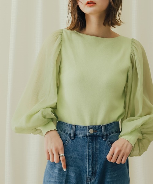 SENSE OF PLACE by URBAN RESEARCH（センスオブプレイスバイアーバンリサーチ）の「シアーボリュームスリーブセーター（ニット/セーター・レディース・イエロー/モカ/ブラック・ONE）」の3枚目の写真