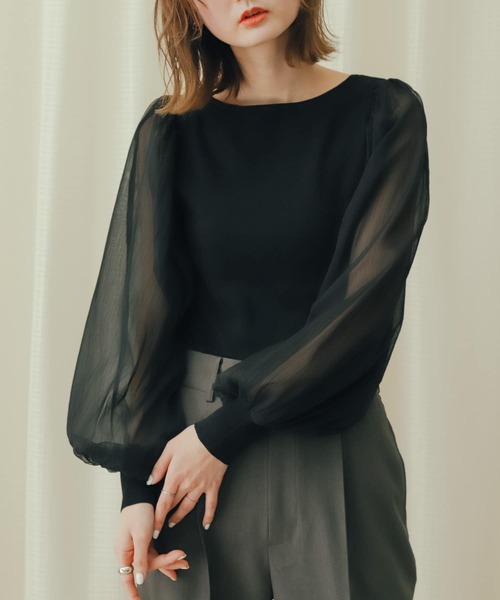 SENSE OF PLACE by URBAN RESEARCH（センスオブプレイスバイアーバンリサーチ）の「シアーボリュームスリーブセーター（ニット/セーター・レディース・イエロー/モカ/ブラック・ONE）」の16枚目の写真