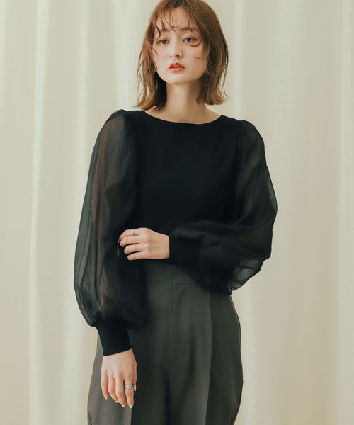 SENSE OF PLACE by URBAN RESEARCH（センスオブプレイスバイアーバンリサーチ）の「シアーボリュームスリーブセーター（ニット/セーター・レディース・イエロー/モカ/ブラック・ONE）」の10枚目の写真