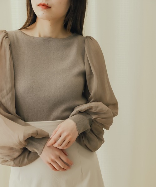 SENSE OF PLACE by URBAN RESEARCH（センスオブプレイスバイアーバンリサーチ）の「シアーボリュームスリーブセーター（ニット/セーター・レディース・イエロー/モカ/ブラック・ONE）」の13枚目の写真