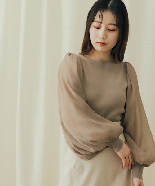 SENSE OF PLACE by URBAN RESEARCH（センスオブプレイスバイアーバンリサーチ）の「シアーボリュームスリーブセーター（ニット/セーター・レディース・イエロー/モカ/ブラック・ONE）」の21枚目の写真