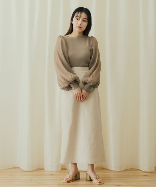 SENSE OF PLACE by URBAN RESEARCH（センスオブプレイスバイアーバンリサーチ）の「シアーボリュームスリーブセーター（ニット/セーター・レディース・イエロー/モカ/ブラック・ONE）」の7枚目の写真