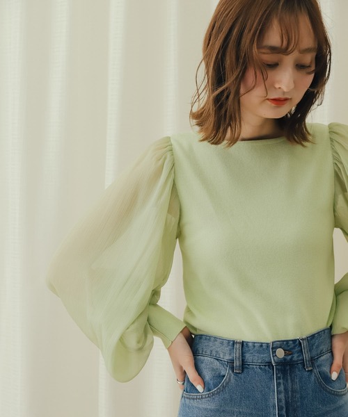 SENSE OF PLACE by URBAN RESEARCH（センスオブプレイスバイアーバンリサーチ）の「シアーボリュームスリーブセーター（ニット/セーター・レディース・イエロー/モカ/ブラック・ONE）」の17枚目の写真