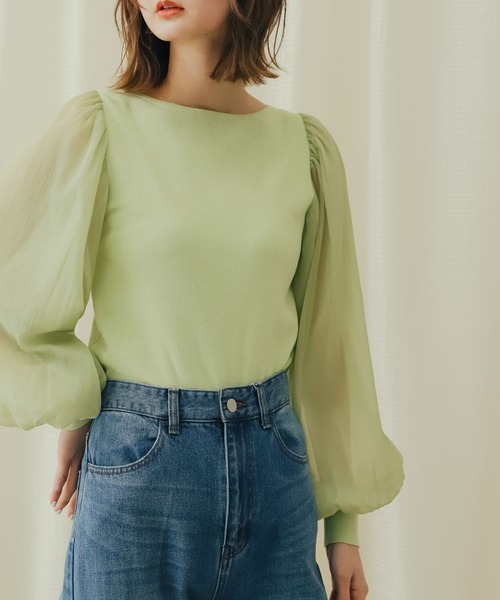 SENSE OF PLACE by URBAN RESEARCH（センスオブプレイスバイアーバンリサーチ）の「シアーボリュームスリーブセーター（ニット/セーター・レディース・イエロー/モカ/ブラック・ONE）」の11枚目の写真