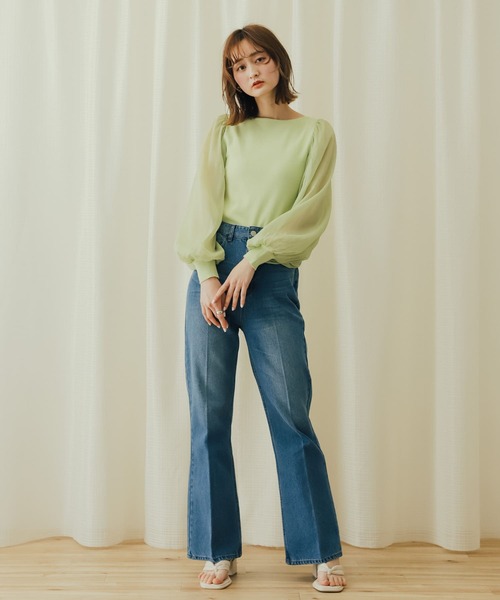 SENSE OF PLACE by URBAN RESEARCH（センスオブプレイスバイアーバンリサーチ）の「シアーボリュームスリーブセーター（ニット/セーター・レディース・イエロー/モカ/ブラック・ONE）」の6枚目の写真