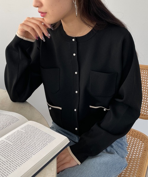 DISCOAT（ディスコート）の「ポケ付パール釦カーディガン