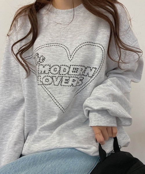 Dalfwin(ダールフィン)の「2023AW 秋冬新作 韓国ファッション 裏起毛なし MODERNハートプリントスウェット スウェット トレーナー カットソー トップス(スウェット・レディース・ブラック/グレー系その他・FREE)」の7枚目の写真