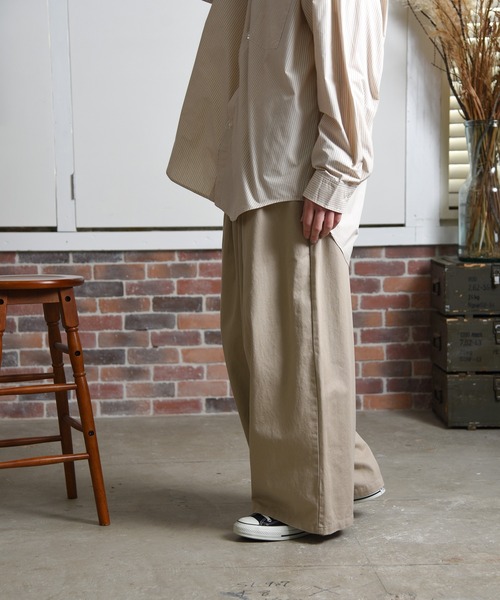 folka（フォルカ）の「3-ワイドパンツ / コットンツイル【folka フォルカ】【UNISEX 男女兼用】（チノパンツ・レディース・ブラウン/スミクロ/ライトベージュ/アイボリー・ONE SIZE）」の4枚目の写真