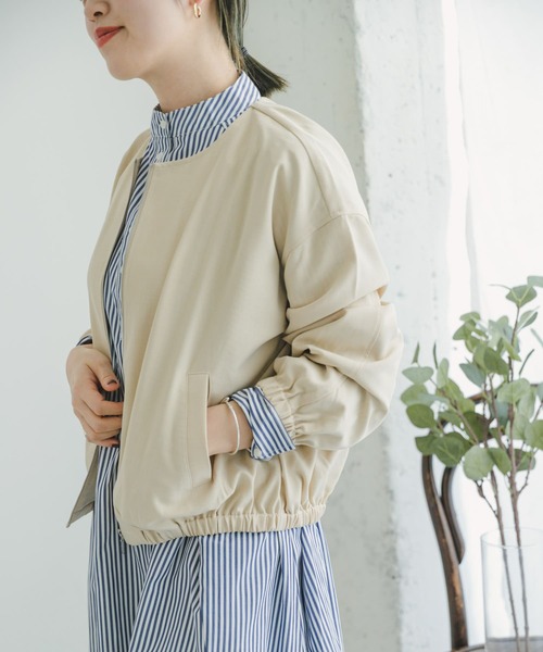 ITEMS URBANRESEARCH(アイテムズ アーバンリサーチ)の「リネンライクノーカラーブルゾン(ブルゾン・レディース・ベージュ/ダークブラウン・FREE)」の2枚目の写真