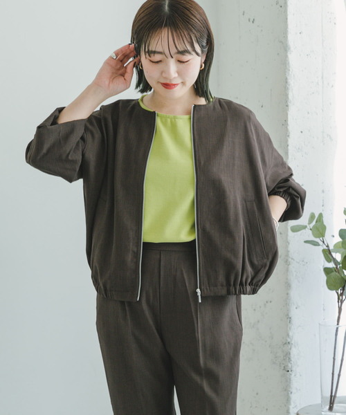 ITEMS URBANRESEARCH(アイテムズ アーバンリサーチ)の「リネンライクノーカラーブルゾン(ブルゾン・レディース・ベージュ/ダークブラウン・FREE)」の6枚目の写真