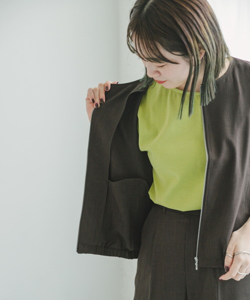 ITEMS URBANRESEARCH(アイテムズ アーバンリサーチ)の「リネンライクノーカラーブルゾン(ブルゾン・レディース・ベージュ/ダークブラウン・FREE)」の7枚目の写真