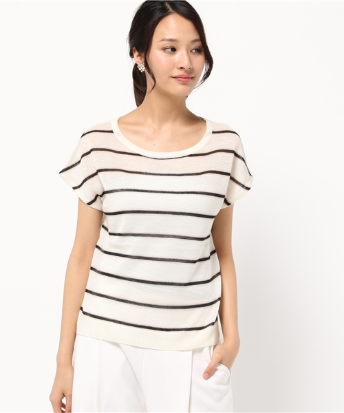 La TOTALITE（ラトータリテ）の「カラーボーダースカシガラ プルオーバー。（ニット/セーター・レディース・ホワイト/ベージュ/ブルー系その他・FREE）」の2枚目の写真